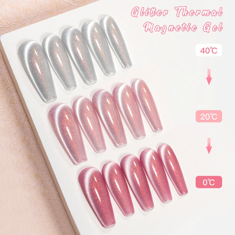 Thermal Glitter Cat Magnetic Gel Nail Polish Sparkling Auroras Glitter Magnetic Gel Soak Off UV LED Gel Vanrish Manicure Nails