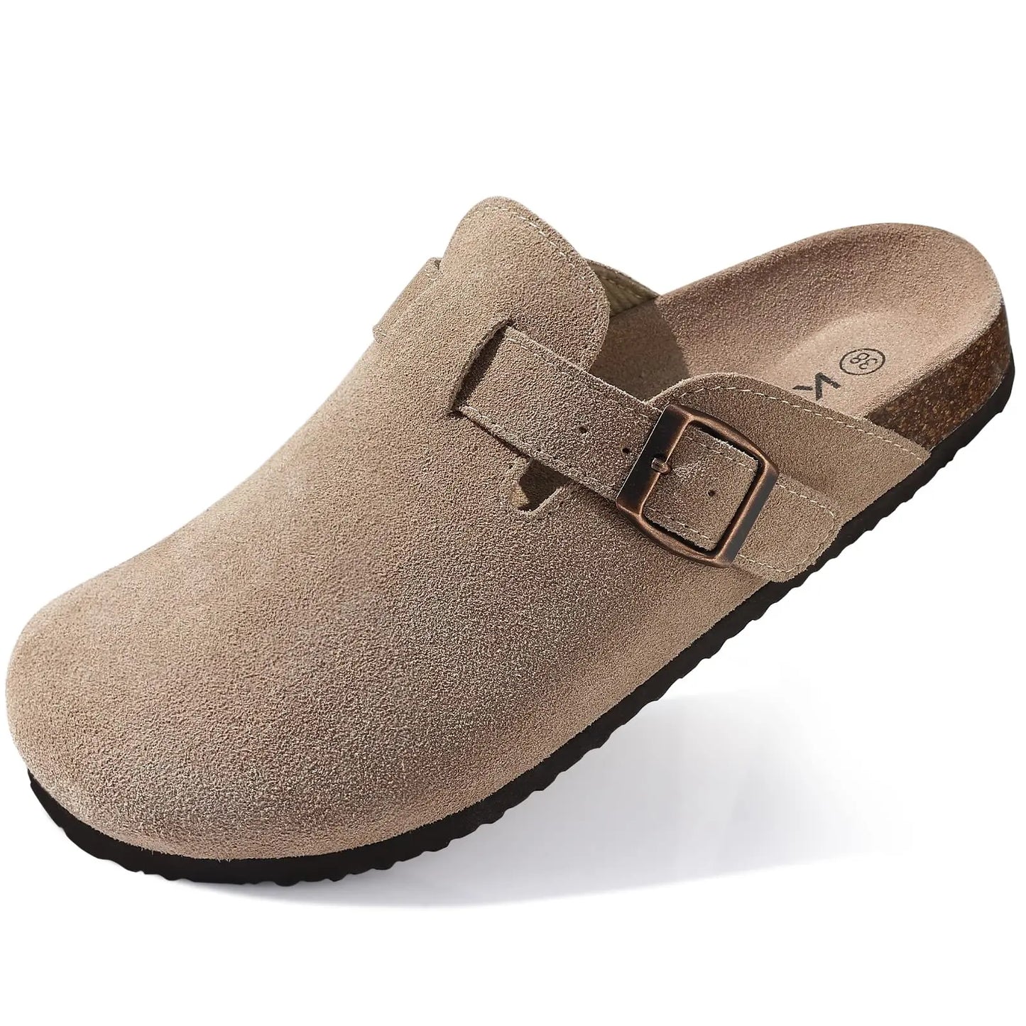 Shevalues New Genuine Clogs For Women Men Buckle Suede Clogs with Arch Support Soft Cork Footbed Mules Shoes Thick Beach Sandals