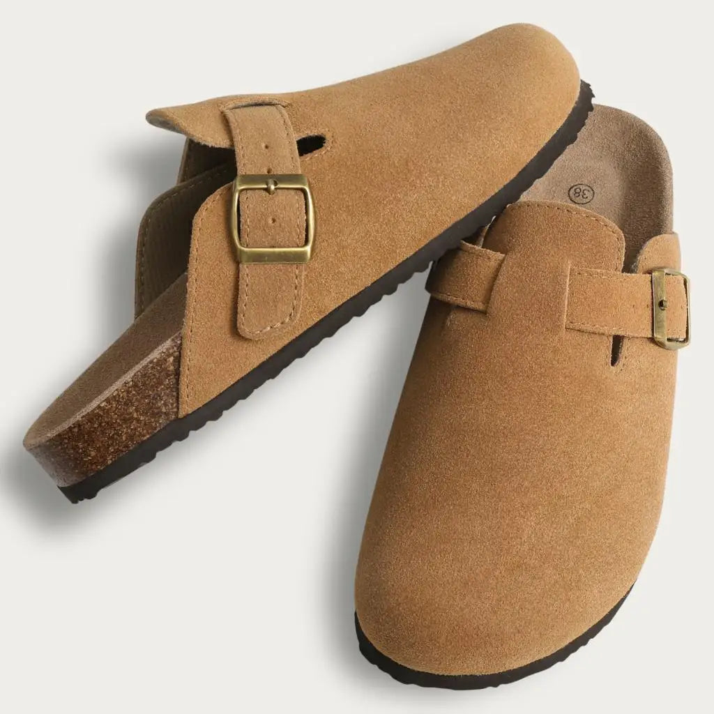 Shevalues New Genuine Clogs For Women Men Buckle Suede Clogs with Arch Support Soft Cork Footbed Mules Shoes Thick Beach Sandals