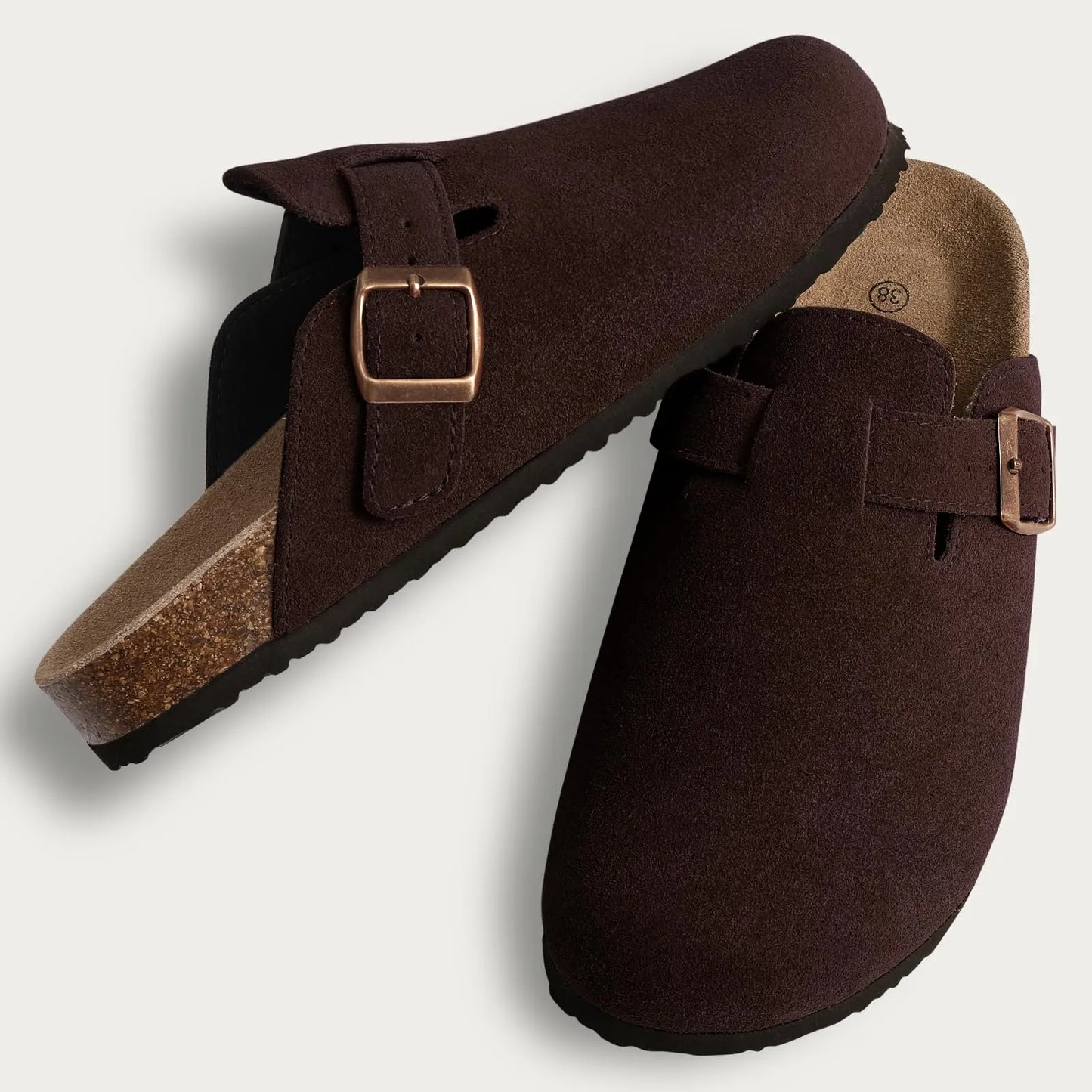 Shevalues New Genuine Clogs For Women Men Buckle Suede Clogs with Arch Support Soft Cork Footbed Mules Shoes Thick Beach Sandals