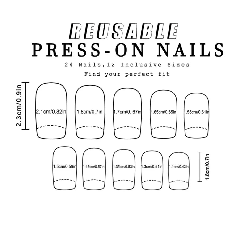 24pcs/set short square fake nails for women girls faux ongles fashion glitter geometric flowers design press on false nail kit