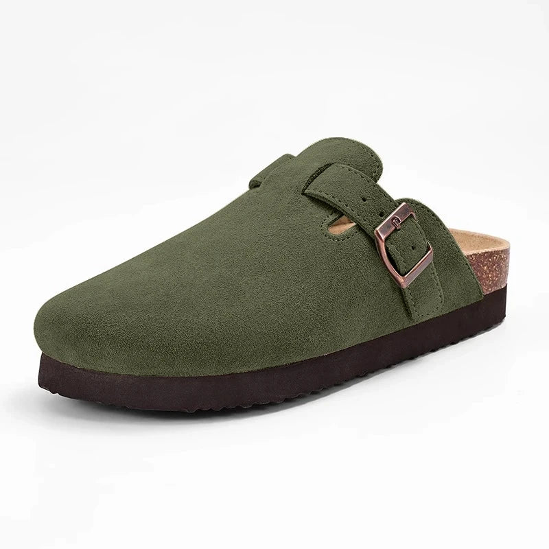 Shevalues New Genuine Clogs For Women Men Buckle Suede Clogs with Arch Support Soft Cork Footbed Mules Shoes Thick Beach Sandals